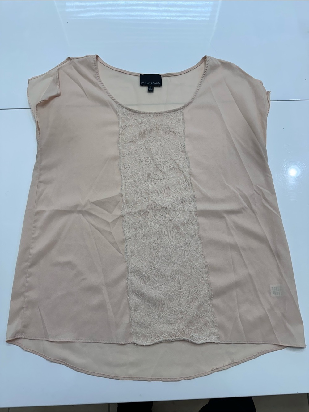 Cynthia Rowley Blush Pink Lace Panel Chiffon Sleeveless Blouse Size Large L